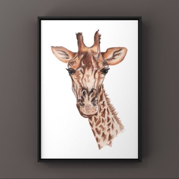 Watercolor Giraffe face brown tan black art print - Picture 1 of 2